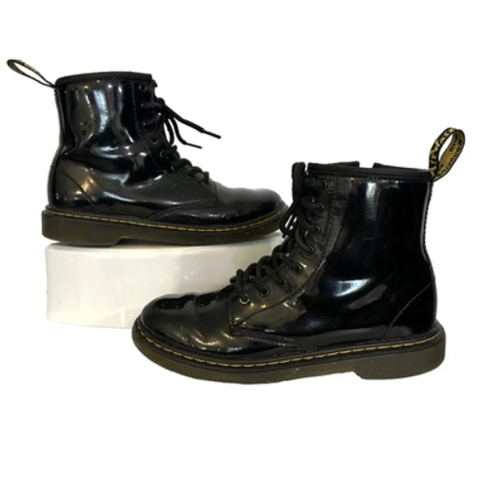Kids Dr. Martens 1460 J‎ Patent Leather Boots Size 3 Black Combat Side Zip